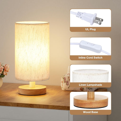 9" Small Table Lamp for Bedroom - Inline Control with 3000K Bulb