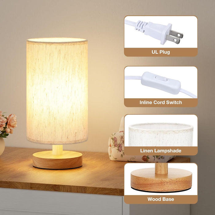 9" Small Table Lamp for Bedroom - Inline Control with 3000K Bulb