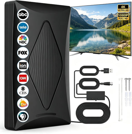 2026 Indoor Dash Skyline for Smart and Pitch, 6000 Miles Maximum HD Antenna Indoor Ourdoor Support 4K 1080P VHF UHF, 360 Distance Transmission Transmission Signal Amplifier (TV006)