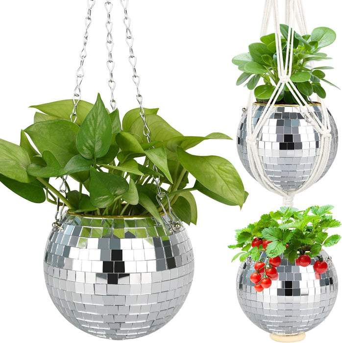 6" Disco Ball Plant Hanger with Hanging Rope, Hanging Chain, Hook, Circle