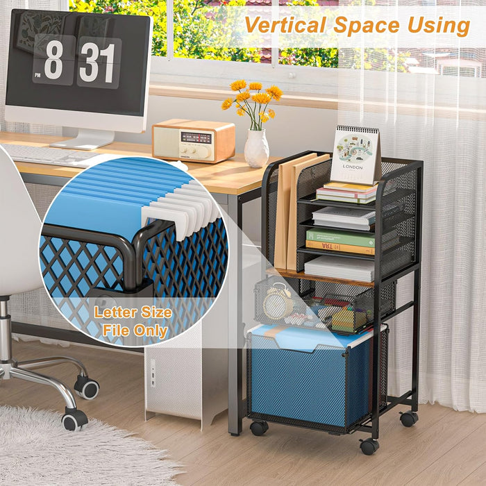 6-Tier Rolling File Cart Multi Mobile Drawer Cabinet Black