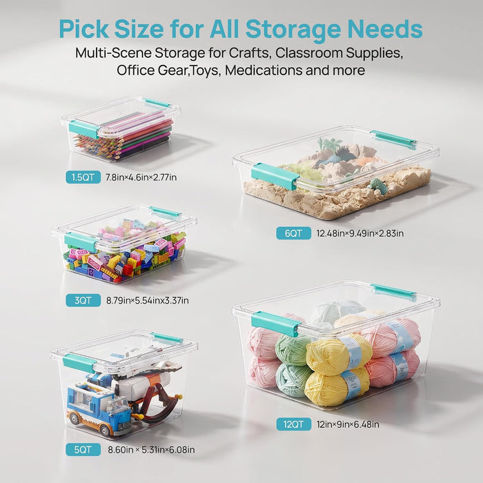 4 Pack 6 Qt Plastic Storage Bins with Lids, Clear Sensory Bins
