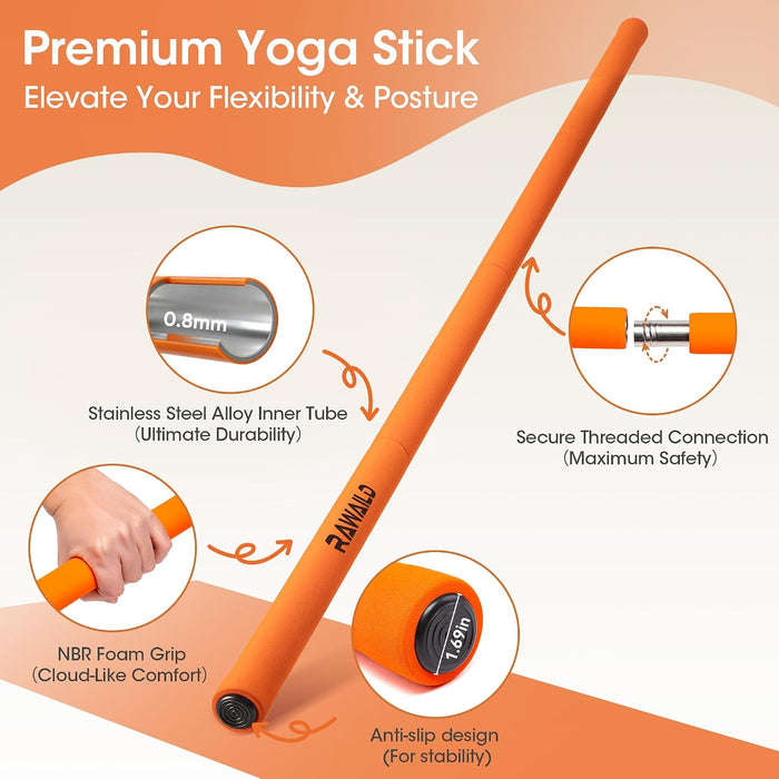 Yoga Stick, Upgraded 5ft Sturdy Steel Mobility Stick, Adjustable Exercise Equipment for Stretching, Flexibility & Balanc
