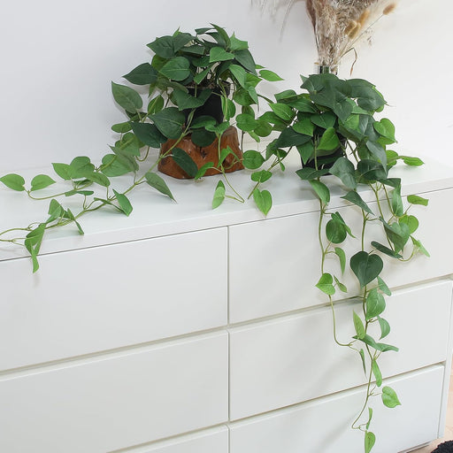 Fake Pothos Hanging Plants – 33" Set of 2 Faux Ivy Vines with Pots Realistic Silk Devil’s Ivy for Indoor Décor Low Maint