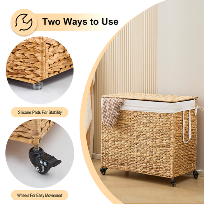 160L Rolling Three-Section Laundry Hamper