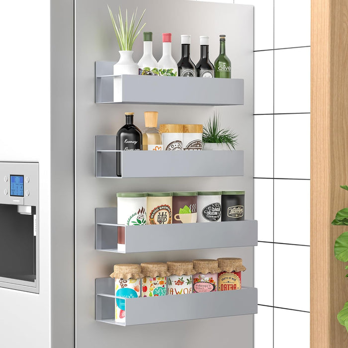 4 Pack Magnetic Spice Storage Rack Organizer for Refrigerator and Oven, Black Fridge Organizers and Storage
