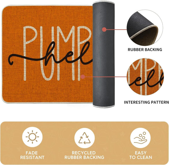 Orange Hello Pumpkin Fall Kitchen Mats Set of 2 - 17x29+17x47"