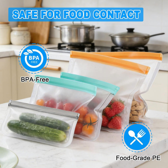 10 Pack Reusable Food Storage Bags Freezer Safe Dishwasher Leakproof