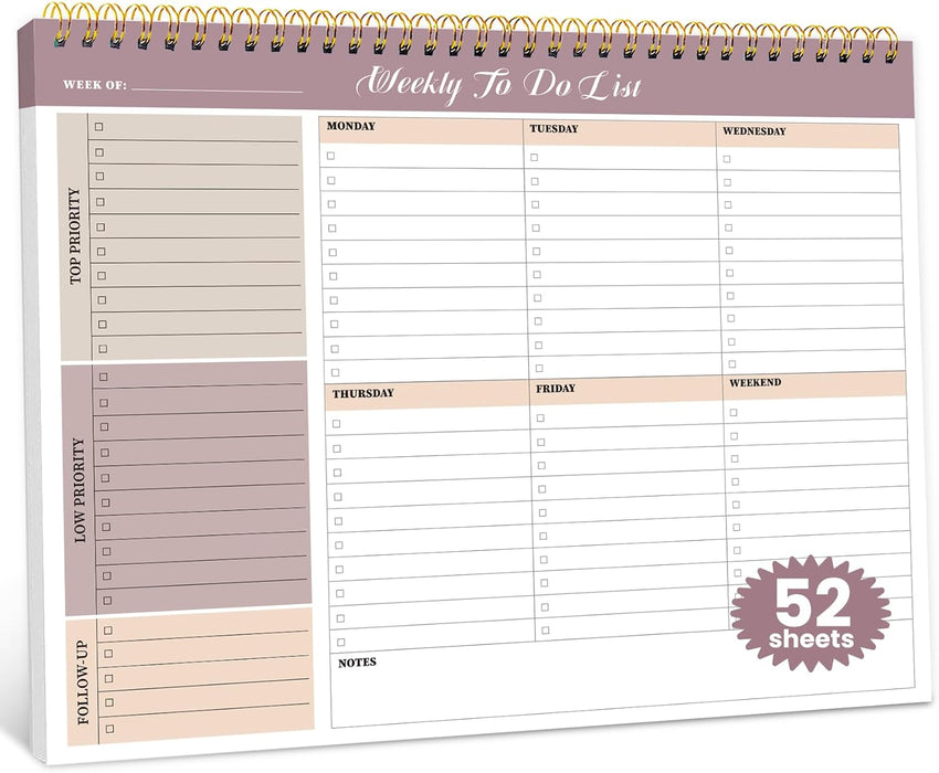 Weekly To Do List Notepad with 52 Undated Sheets（8.5"×11"）- Undated Weekly Planner Notepad for Office Desk Accessories a