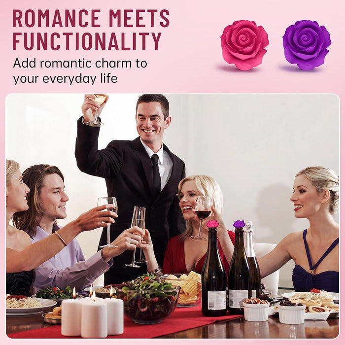 2‑Pack Silicone Wine Stoppers, Rose Shaped Bottle Stoppers
