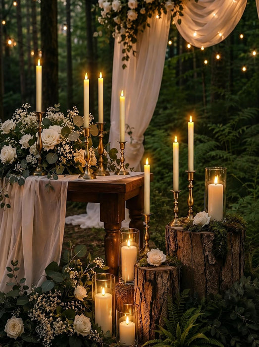 Flameless Taper Candles LED Battery Operated Remote Timer Ivory