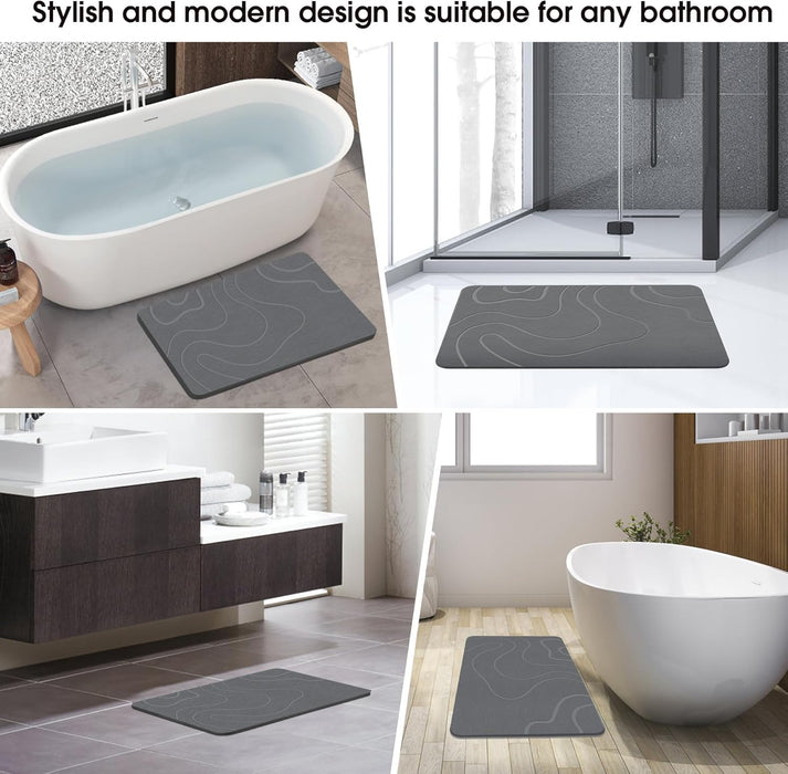 Stone Bath Mat for Bathroom, Diatomaceous Earth Shower Mat, Quick Dry, Grey