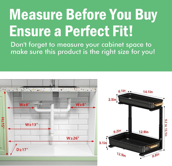 Under Sink Organizer - 2 Pack Multi-Purpose Pull-Out Storage Shelf