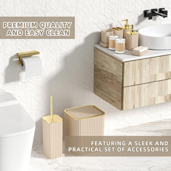 Bathroom Accessories Set - Gorgeous 10PC Beige Bathroom Set