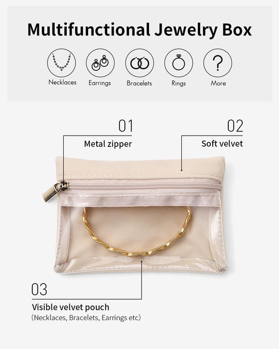Travel Jewelry Pouch, 33pcs Clear Velvet Zipper Bag