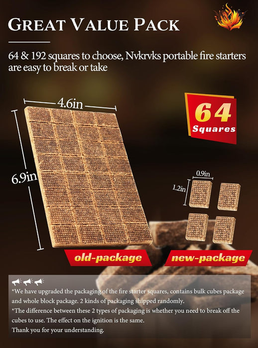 Fire Starter 64, Easy-Burning Fire Starter Squares for Campfires
