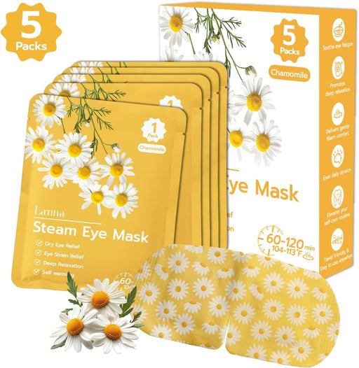 Heated Steam Eye Mask, Disposable 120 Minutes, Chamomile Scent 5 Pcs
