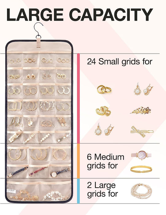 Hanging Jewelry Organizer Necklace/Earring/Ring 2-Sided L Black