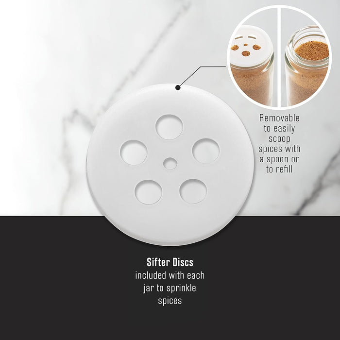 16 Jar Warner Revolving Countertop Spice Rack Organizer with Lift & Pour Caps and Spices Included, FREE Spice Refills for 5 years, Stainless Steel & Bamboo with Black Caps