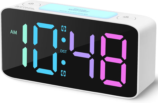 110dB Extra Loud Alarm Clock for Heavy Sleepers Adults, Digital Clock with 7 Color Night Light, RGB Display, Dual USB Charger, Small Clocks for Bedrooms, Kids, Teens (White+RGB)