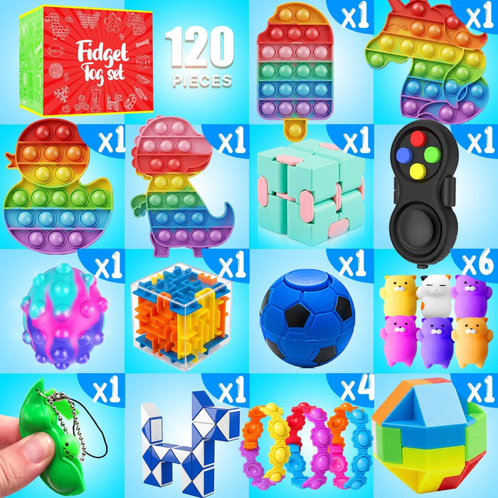 Fidget Toys, 120 Pack Party Favors for Kids 8-12 4-8, Sensory Toys Bulk Autism Autistic, Treasure Box Toys for Classroom