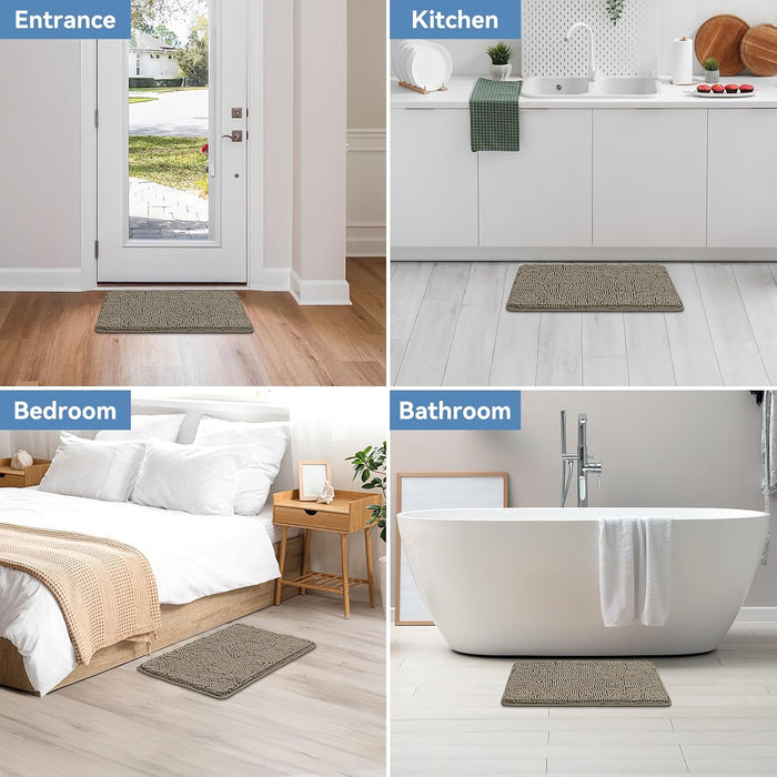 Small Bath Rug Mat,24x17 Chenille High Absorbent Latte Bathroom Mats