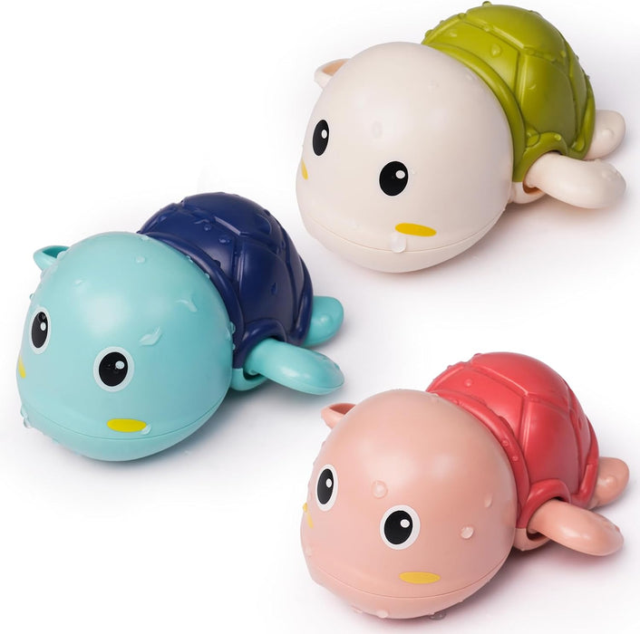 Bath Toys 3 Pack with 3 Colors | Cute Swimming Turtles Wind Up Toys for 1+ Years Old | Floating Bath & Pool Toys for Kid