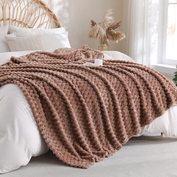 Fleece Throw Blanket, Light Brown, 50"×60" for Couch Sofa Bed