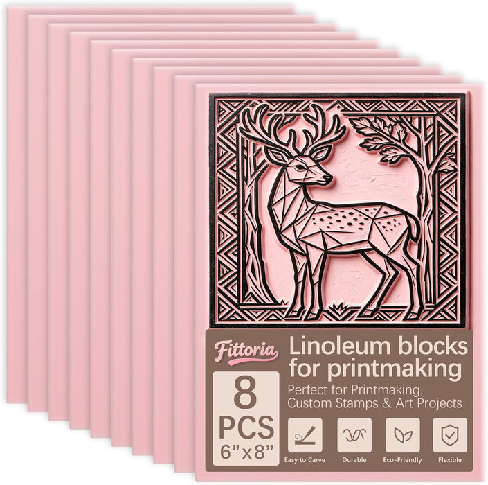 8Pcs 6"x8" Linoleum Blocks for Printmaking, Premium Rubber Linocut Block, Soft Relief Printing Supplies for Stamp Carving, Printing, DIY Crafts and Art Projects