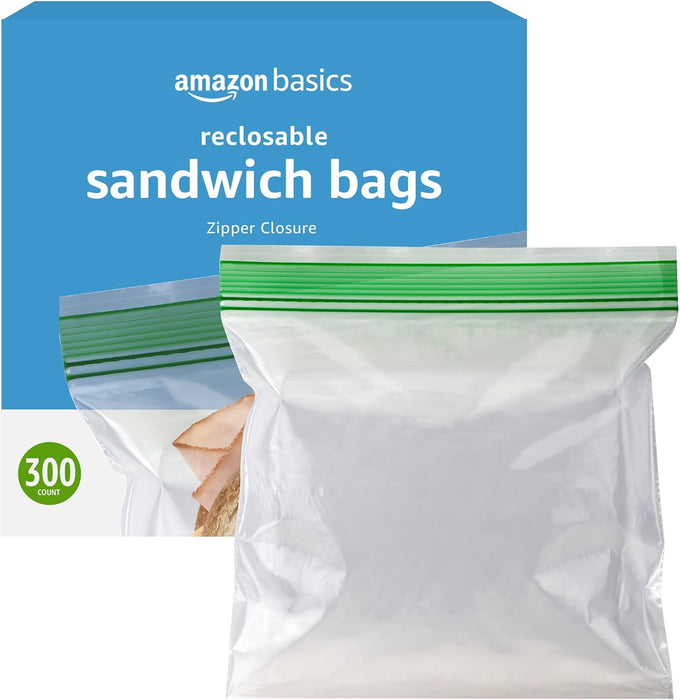 Resealable Double Zipper Sandwich Storage Bags for Food Storage, 300 Count (Previously Solimo)
