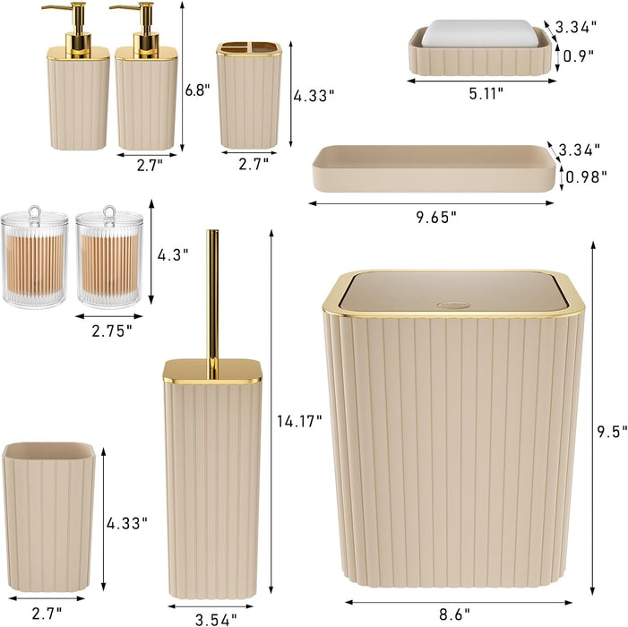 Bathroom Accessories Set - Gorgeous 10PC Beige Bathroom Set