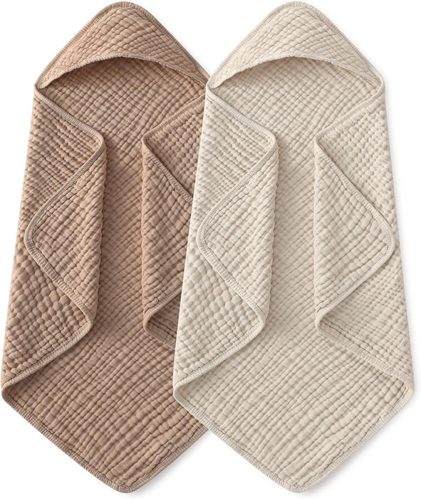 Hooded Baby Bath Towels 2 Pack 100% Muslin Organic Cotton with Hood