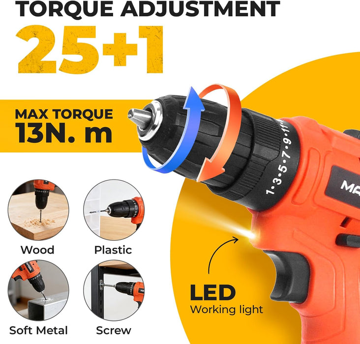 152 Piece Basic Tool Set, Portable Tool Box with 12V Cordless Drill, Home Repair Hand Tool Kit, General Household Drill 
