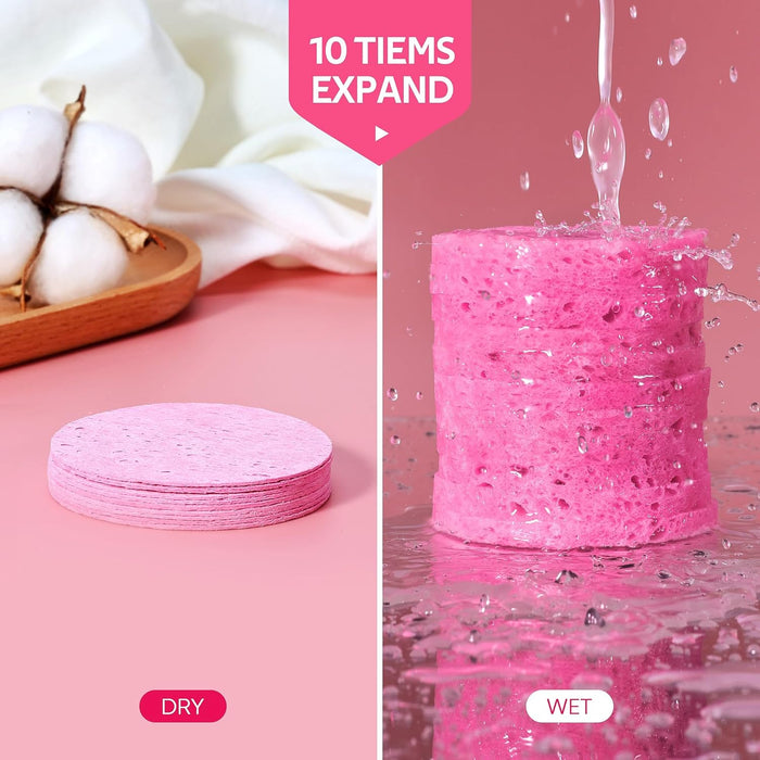50-Count Compressed Facial Sponge for Daily Facial Cleansing and Exfoliating, 100％ Natural Cosmetic Spa Sponges for Make