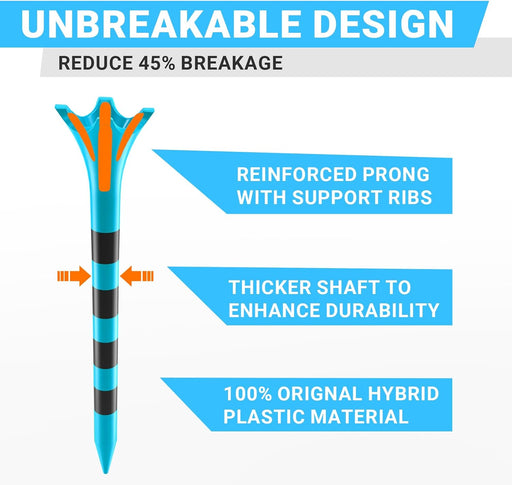 Durable Plastic Golf Tees,100/50 Pack (1-1/2", 2-3/4" & 3-1/4"), Designed to Reduce Friction and Side Spin