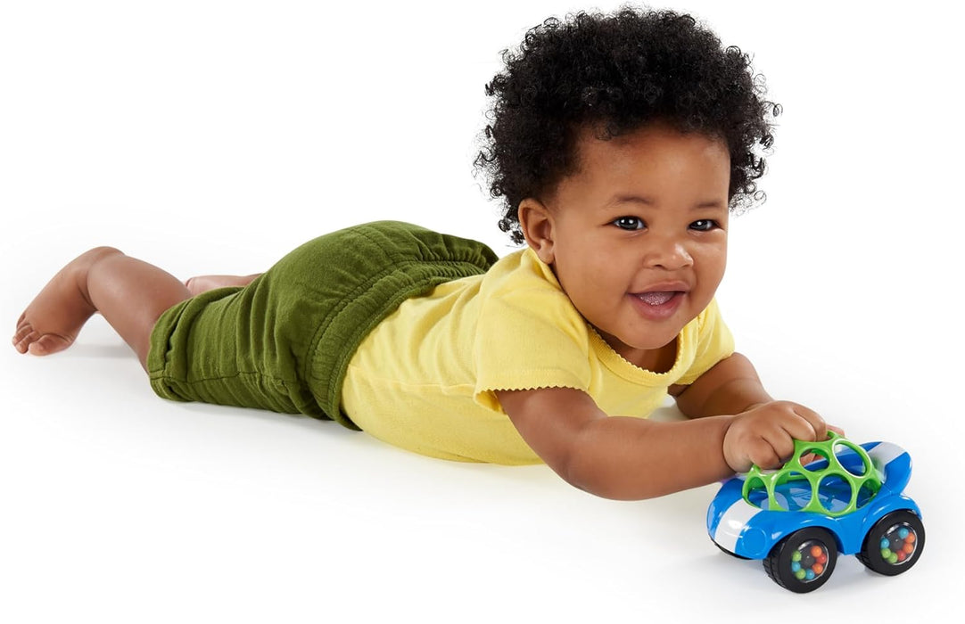 Oball Easy Grasp Rattle & Roll Toy Sports Car BPA-Free Infant Crawling Toy, 1 Pack, Age 3 Months and up, Blue/Green