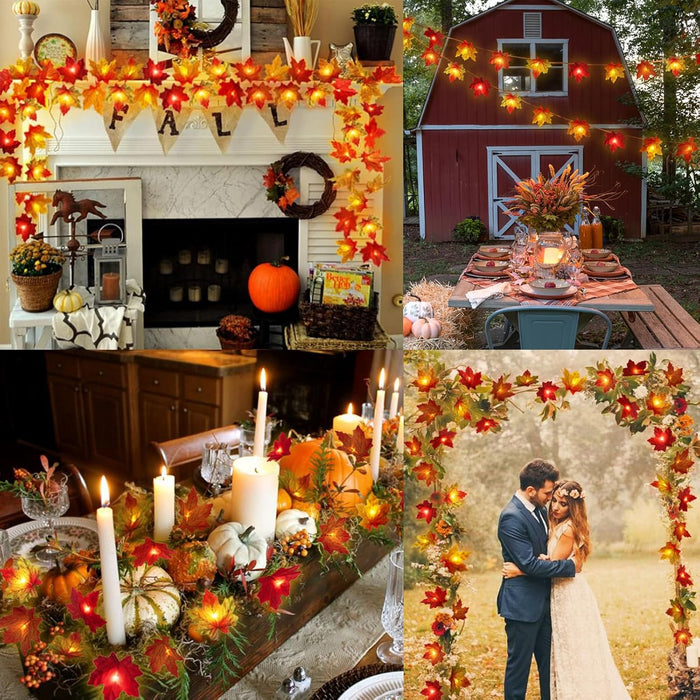 2 Pack Fall Decorations for Home Maple Leaf Lights Total 20ft 40 LED