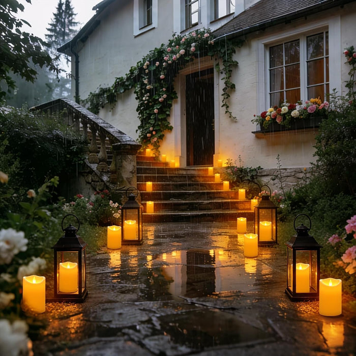 Flameless Candles 4" 5" 6" Set of 3 Outdoor Indoor Ivory Pillars Battery Operated Flickering Candles with Cozy Climbing Flame Effect, 8-Key Remote Timer, Plastic LED Candles for Wedding Decor