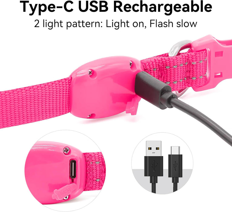 Light Up Dog Collar for Small Dogs & Cats (Pink, XS)