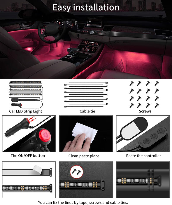 Car LED Lights, RGB Smart Car Interior Lights, App Control
