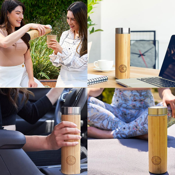 Premium Bamboo Tea Tumbler with Infuser for Loose Leaf Tea