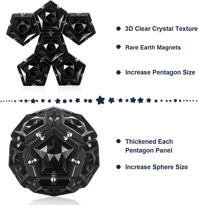 Magnetic Fidget Sphere - Anxiety Sensory Fidgets Toys - Crystal Black - 12 Piece Set - Creativity Beyond Imagination, In