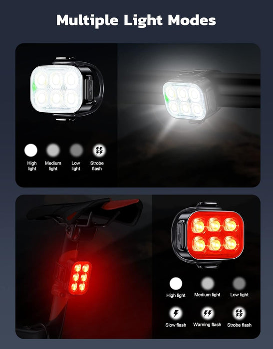 Bike Lights for Night Riding, Rechargeable Bike Light Front and Back