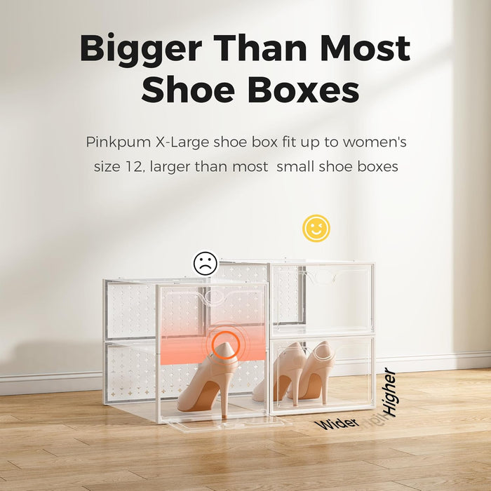 15 Pack X-Large Shoe Storage Boxes, Shoe Organizer Clear Stackable
