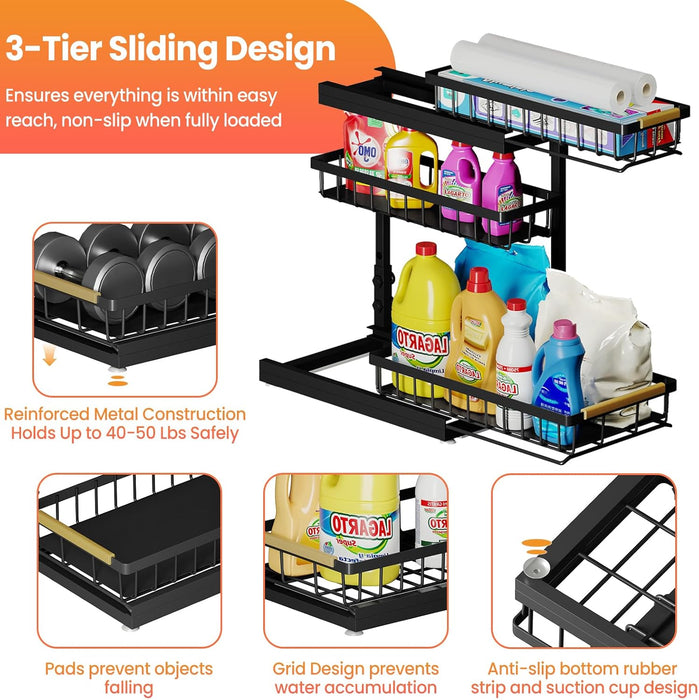 Under Sink Organizer and Storage for Bathroom and Kitchen - 2 Pack 3 Tier