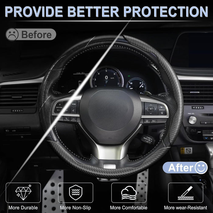 3pcs Carbon Fiber Anti-Skid Steering Wheel Cover, Waterproof & Segmented Butterfly Design, Universal 99% Vehicle Wheel C