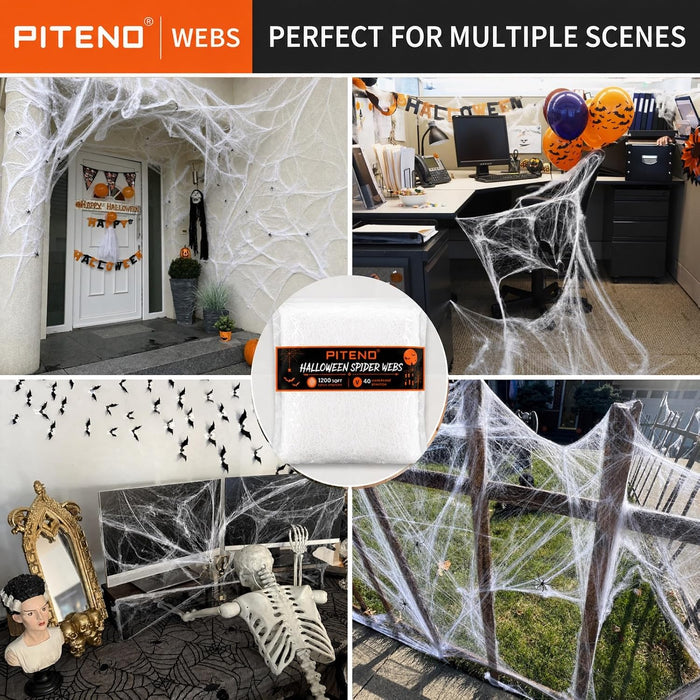 ® 1200 sqft Spider Webs Halloween Decorations with 40 Fake Spiders, Stretchable Halloween Spider Webs for Indoor Outdoor Haunted House Yard Porch Party Decor (White)