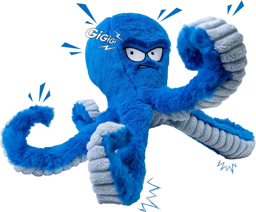 Tough Dog Toys, Stuffed Chew Large Dog Toys to Keep Them Busy, Interactive Squeaky Tug of War Doggie Toy, Crinkle Blue O