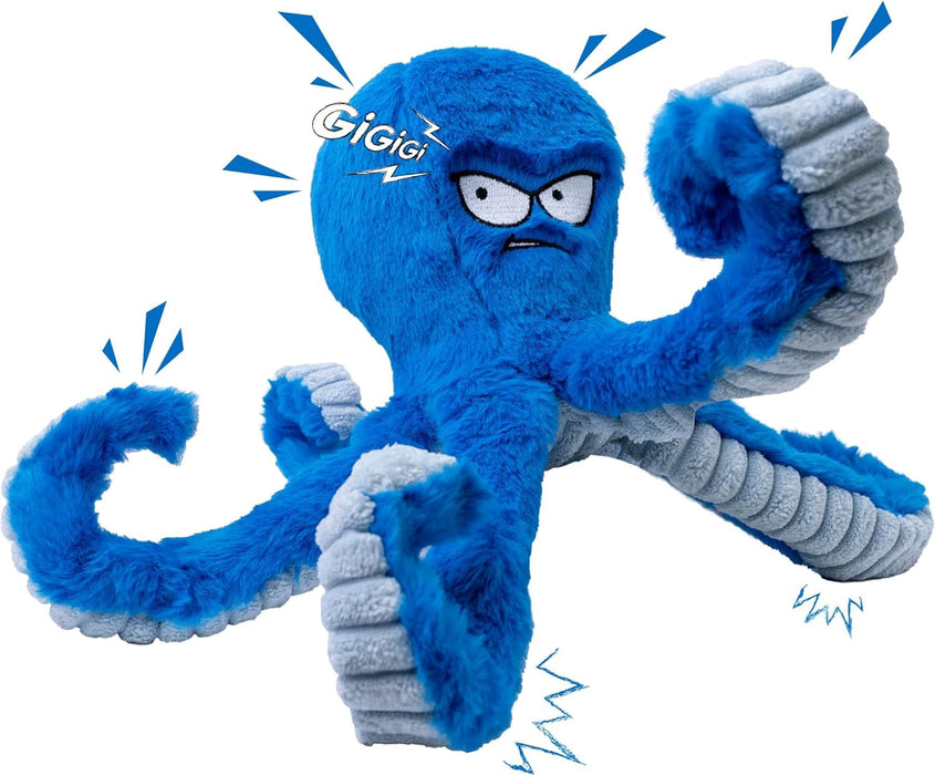 Tough Dog Toys, Stuffed Chew Large Dog Toys to Keep Them Busy, Interactive Squeaky Tug of War Doggie Toy, Crinkle Blue O