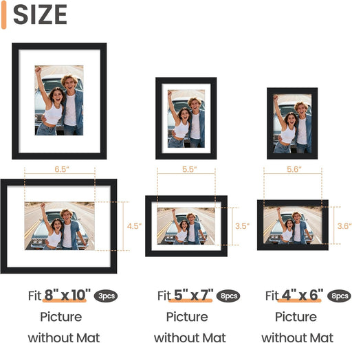 Picture Frames set of 19, Including 8x10, 5x7, 4x6 Black Frame